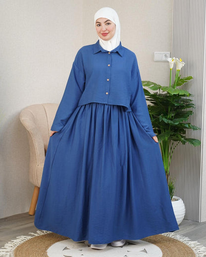 Ensemble Lila — Chemise Courte & Jupe Longue Plissée