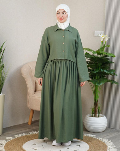 Ensemble Lila — Chemise Courte & Jupe Longue Plissée