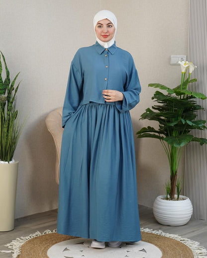 Ensemble Lila — Chemise Courte & Jupe Longue Plissée