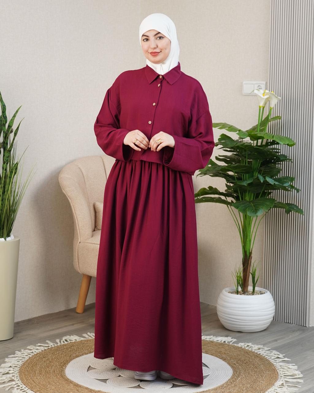 Ensemble Lila — Chemise Courte & Jupe Longue Plissée