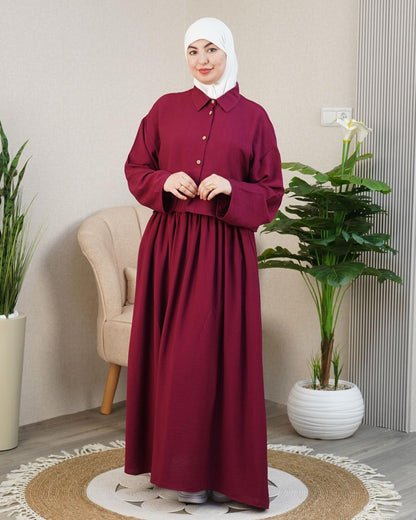 Ensemble Lila — Chemise Courte & Jupe Longue Plissée
