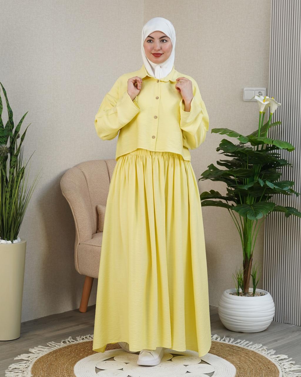 Ensemble Lila — Chemise Courte & Jupe Longue Plissée