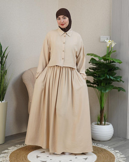 Ensemble Lila — Chemise Courte & Jupe Longue Plissée
