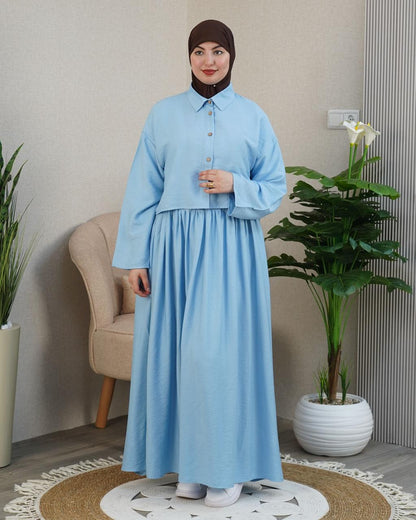 Ensemble Lila — Chemise Courte & Jupe Longue Plissée